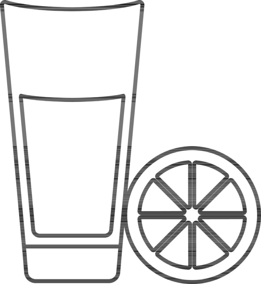 Line art icon of glass with lemon slice. vector