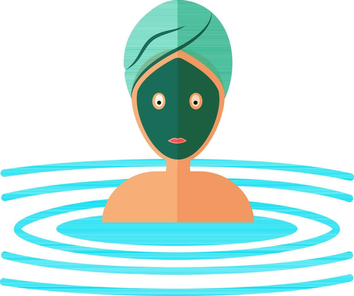 Colorful icon of girl relaxing in water with face mask. vector