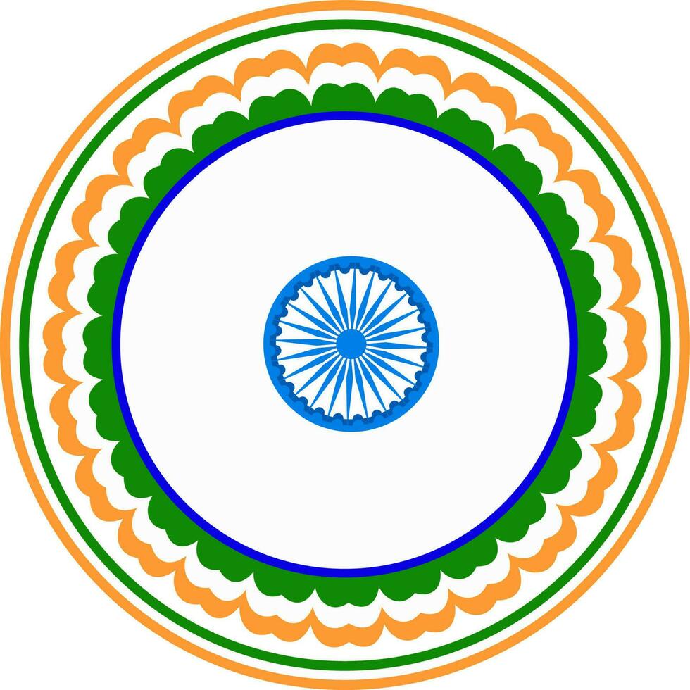 Indian Flag color circular frame with Ashoka Wheel. vector