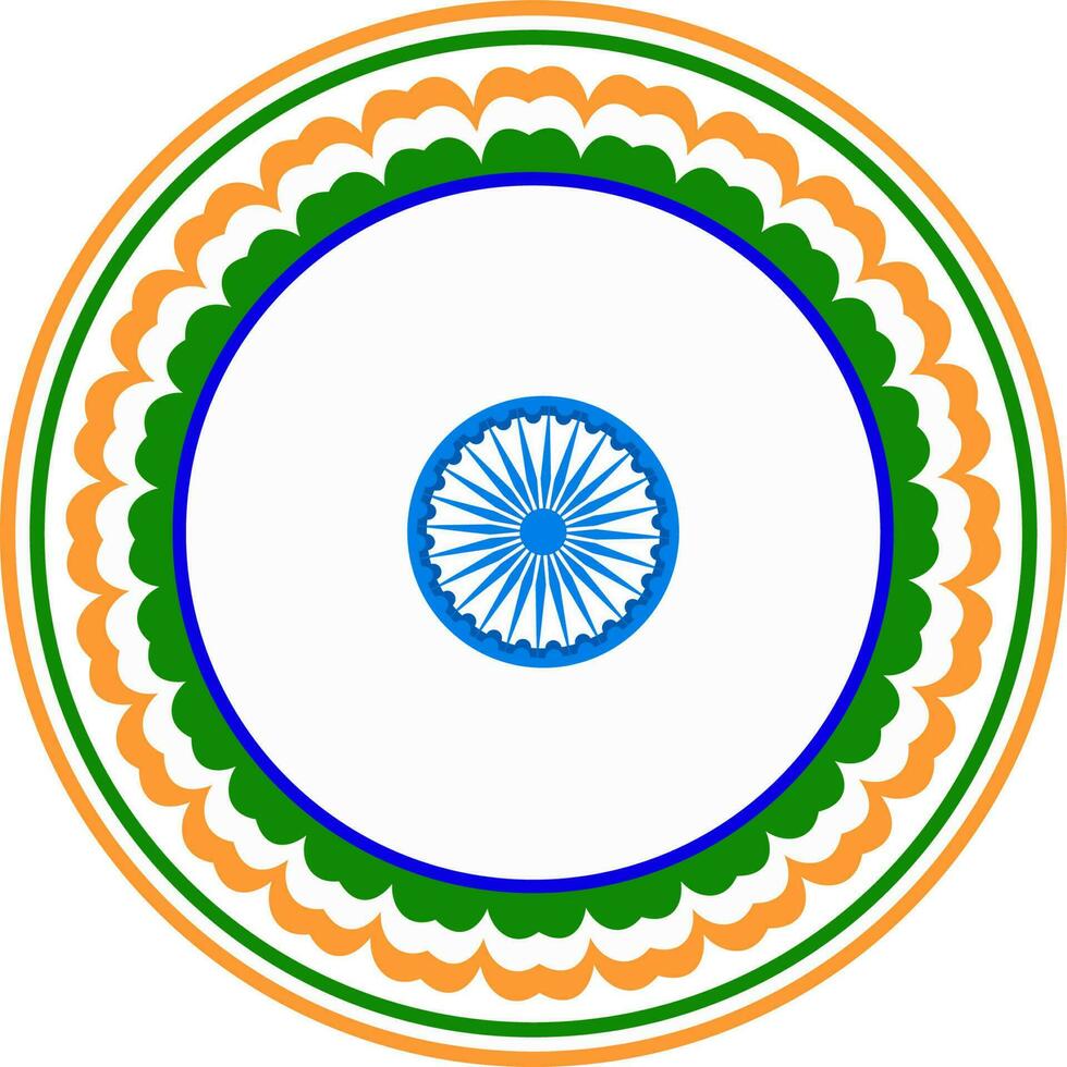 Indian Flag color circular frame with Ashoka Wheel. vector