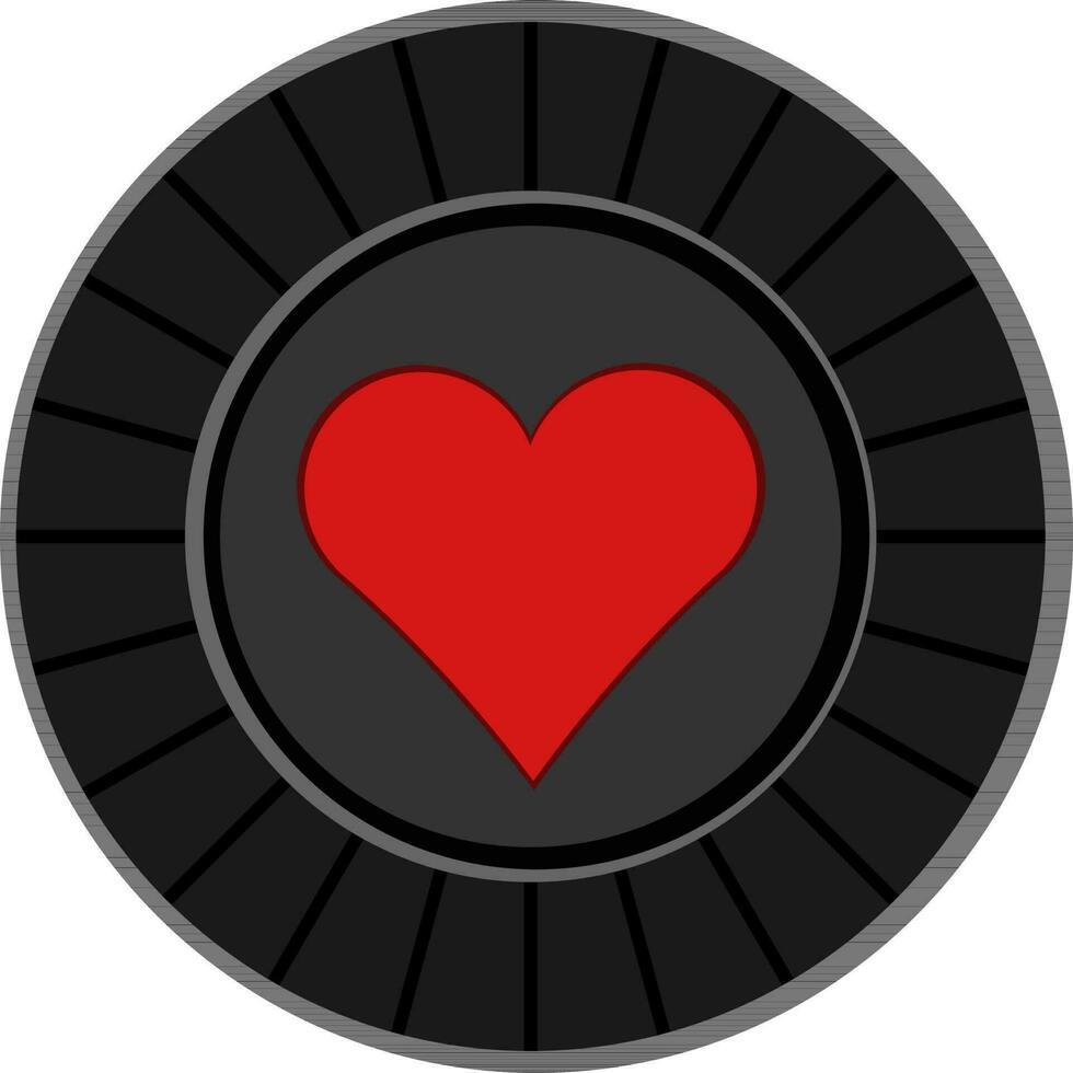 Black casino chip with heart. vector