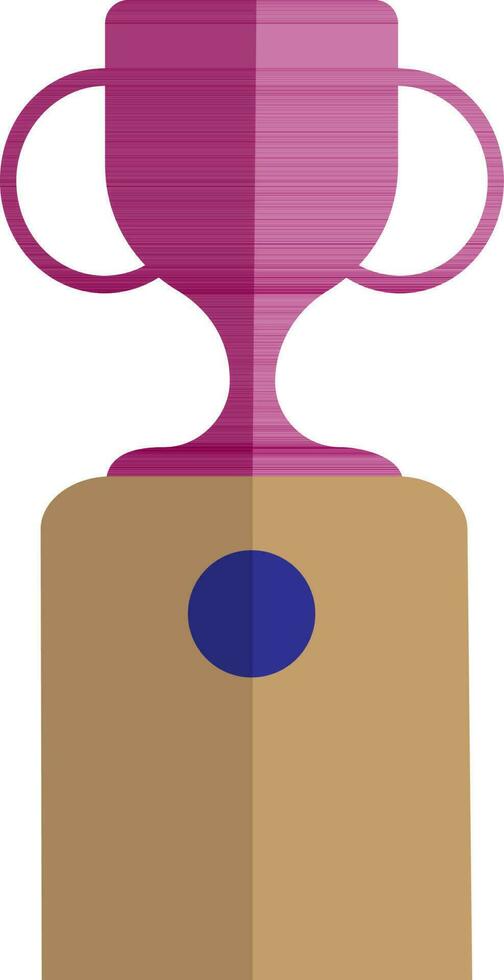 Pink trophy cup on brown podium. vector