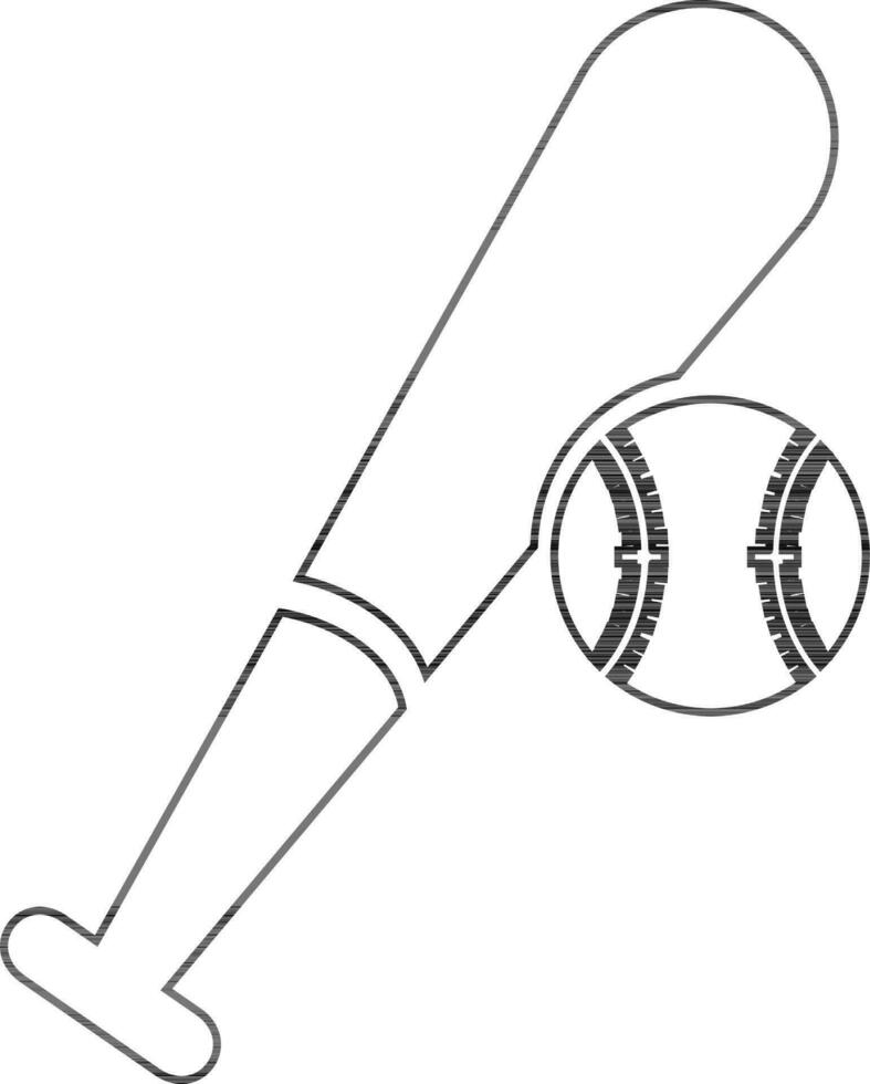 Baseball with bat in black line art. vector