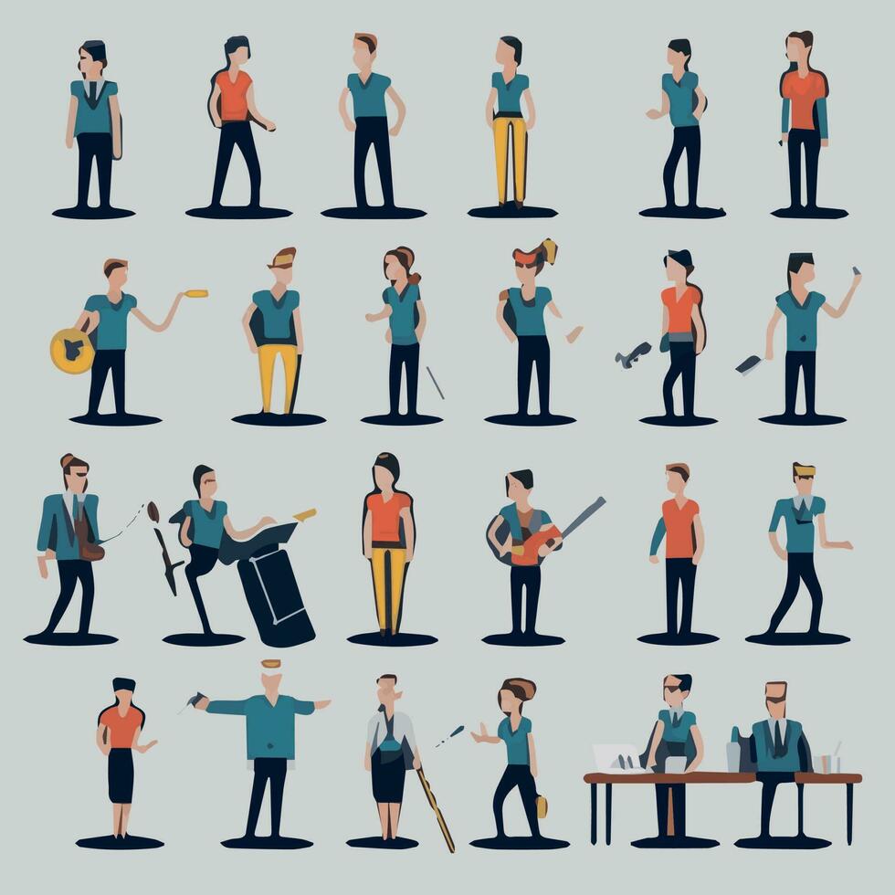 minimalist business people set. working employer set. businesspeople thinking working illustrated. vector
