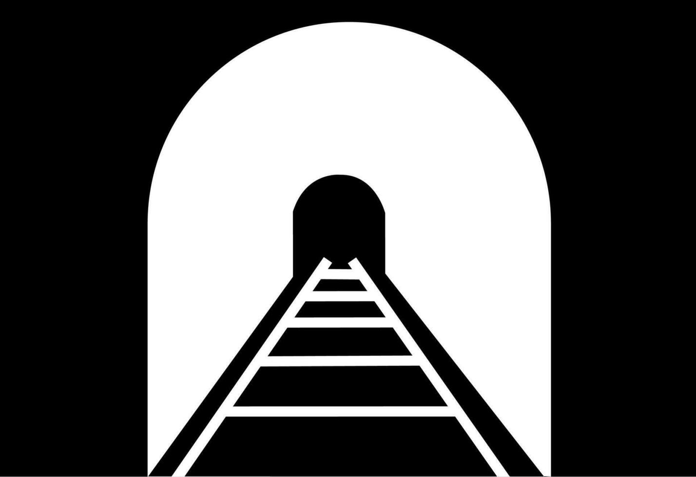 Railway tunnel in black and white color. vector