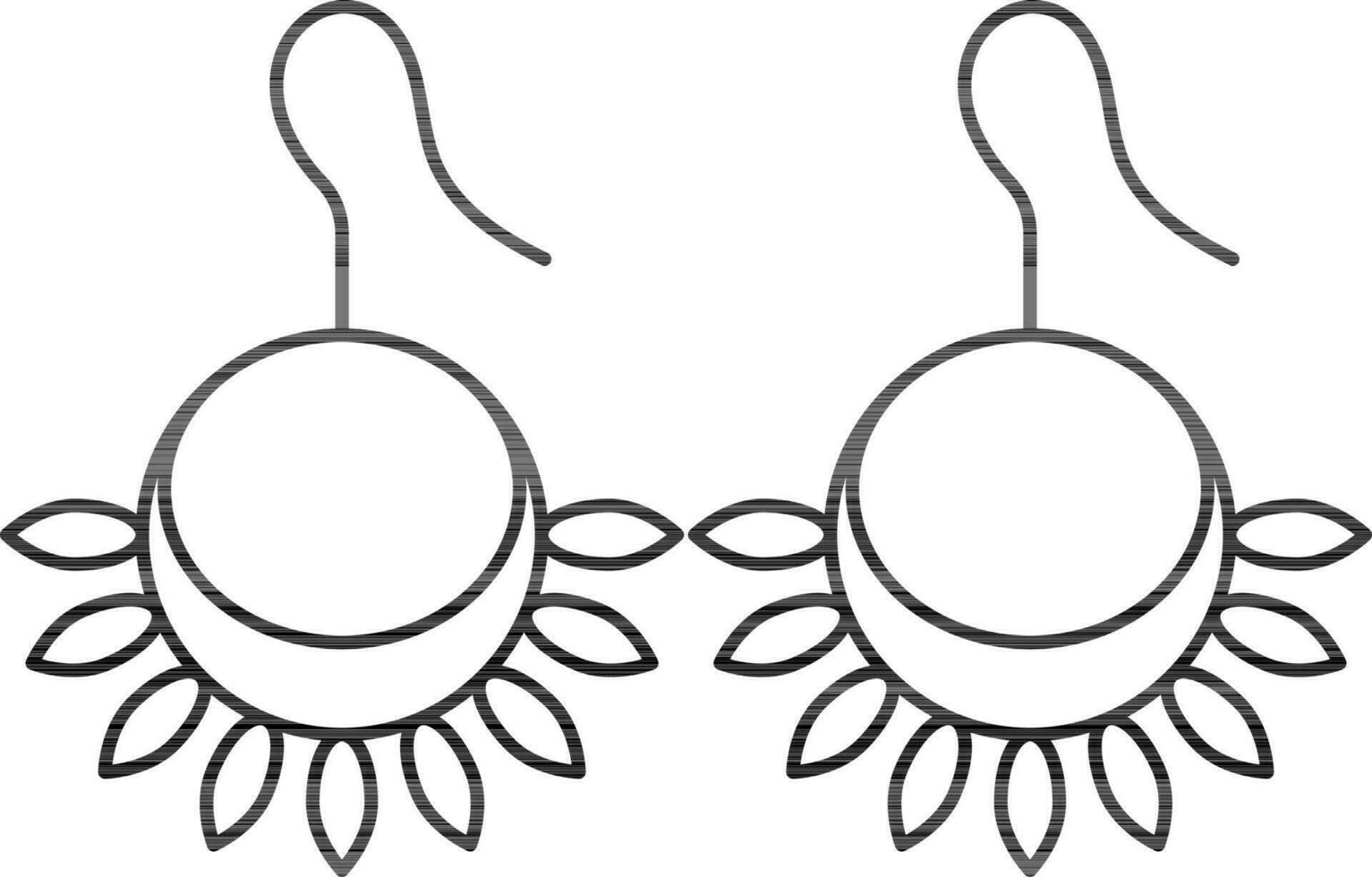 Floral Round Shape Drop Earrings Icon in Black Line Art. vector