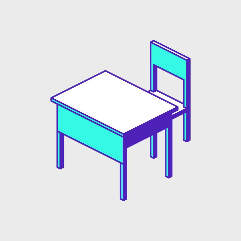 Desk and chair isometric vector illustration