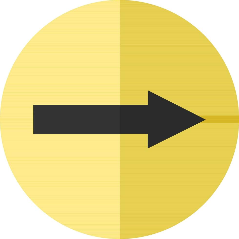 Black right arrow sign in yellow circle. vector