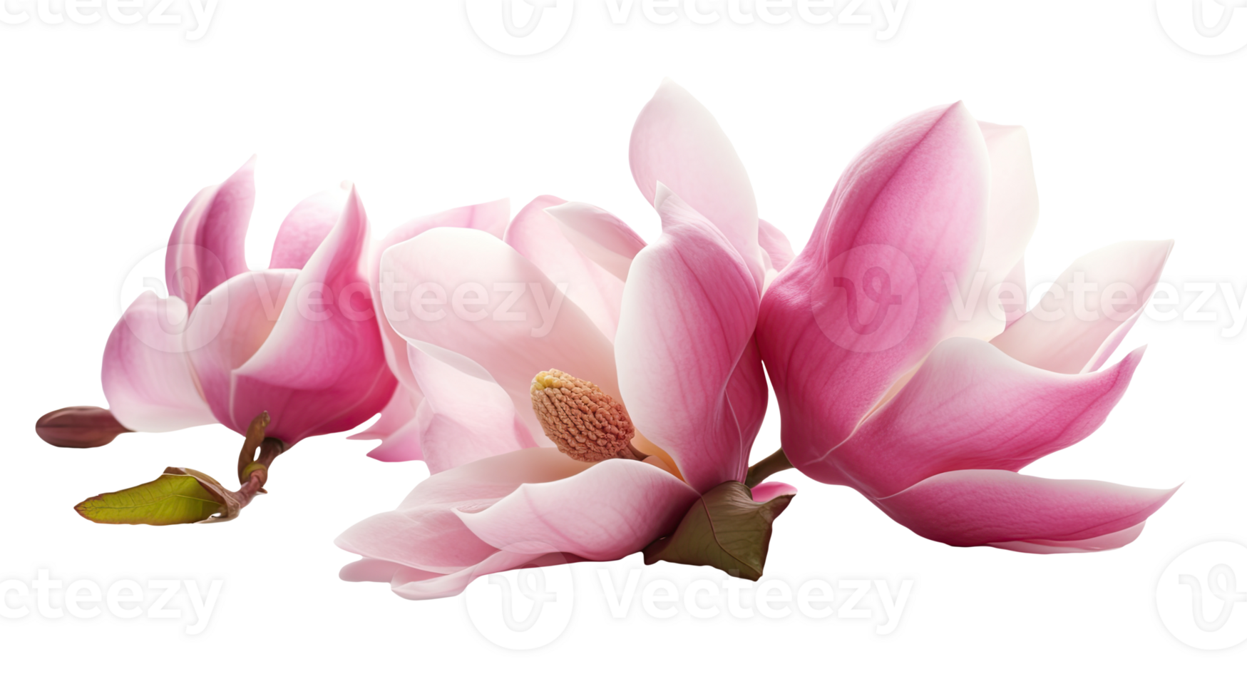 Beautiful Image of Pink Fresh Magnolia Flowers on Transparent Background, . png
