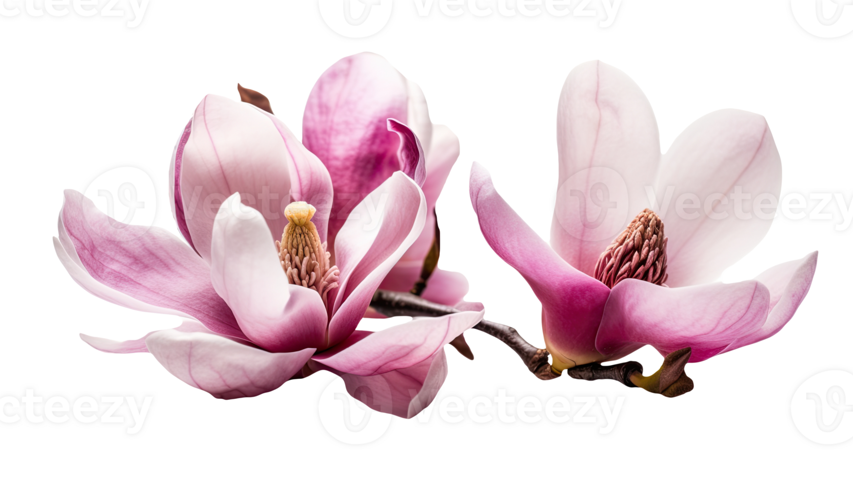 Beautiful Image of Pink Fresh Magnolia Flowers on Transparent Background, . png
