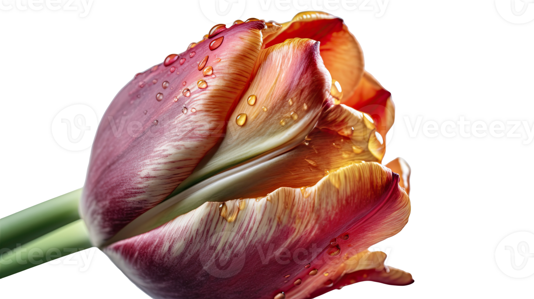 Stunning Image, Water Droplets of Fresh Tulip Flower on Transparent Background. Technology. png