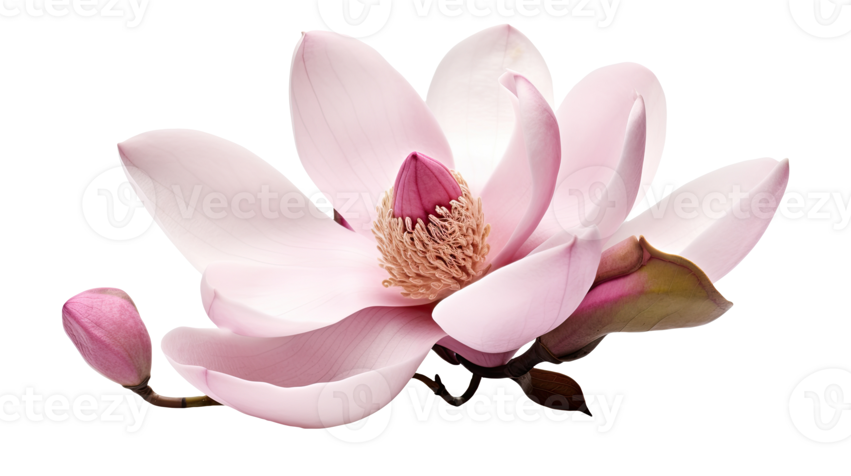 Beautiful Photo of Fresh Pink Magnolia Flower, Bud on Transparent Background. . png