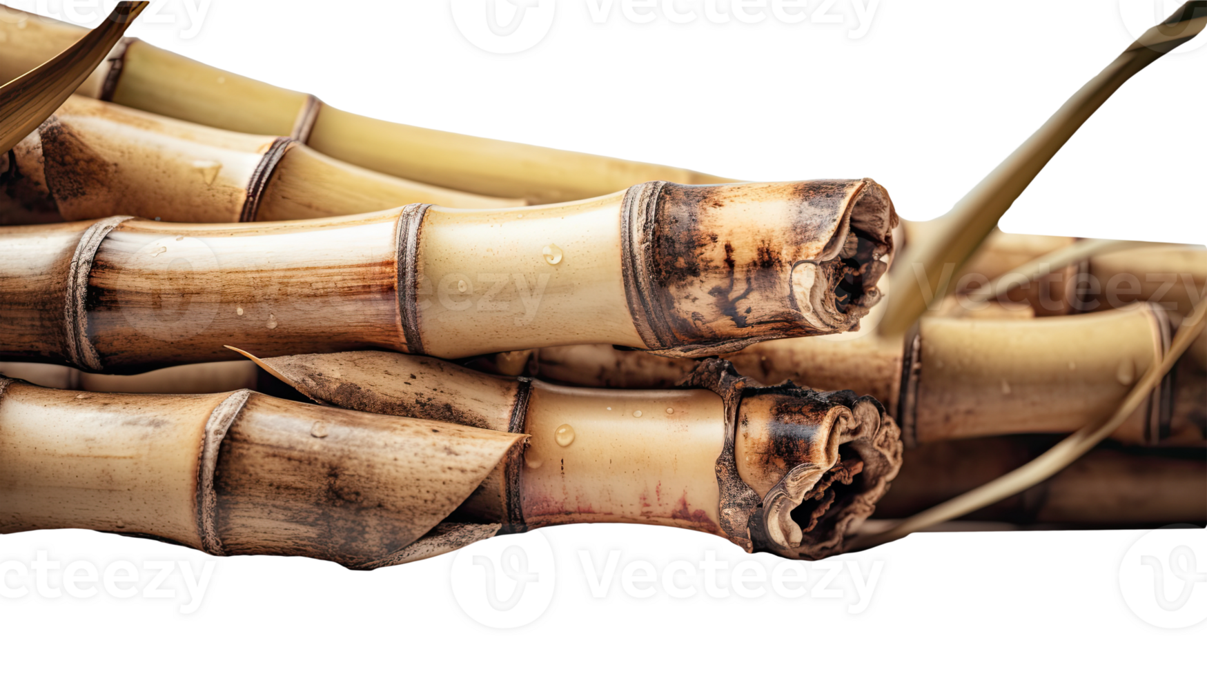 Close up of Dried Bamboo Pile on Transparent Background. . png