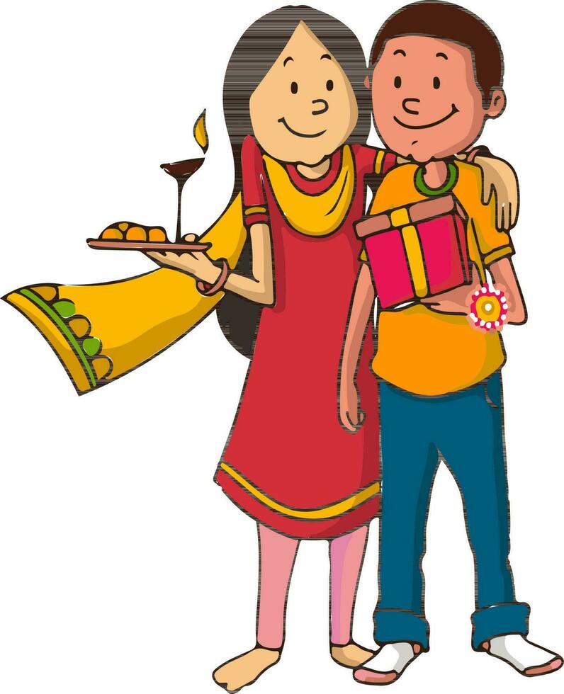 Character of brother and sister for Raksha Bandhan. vector