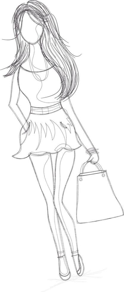 Sketch of a young girl character. vector