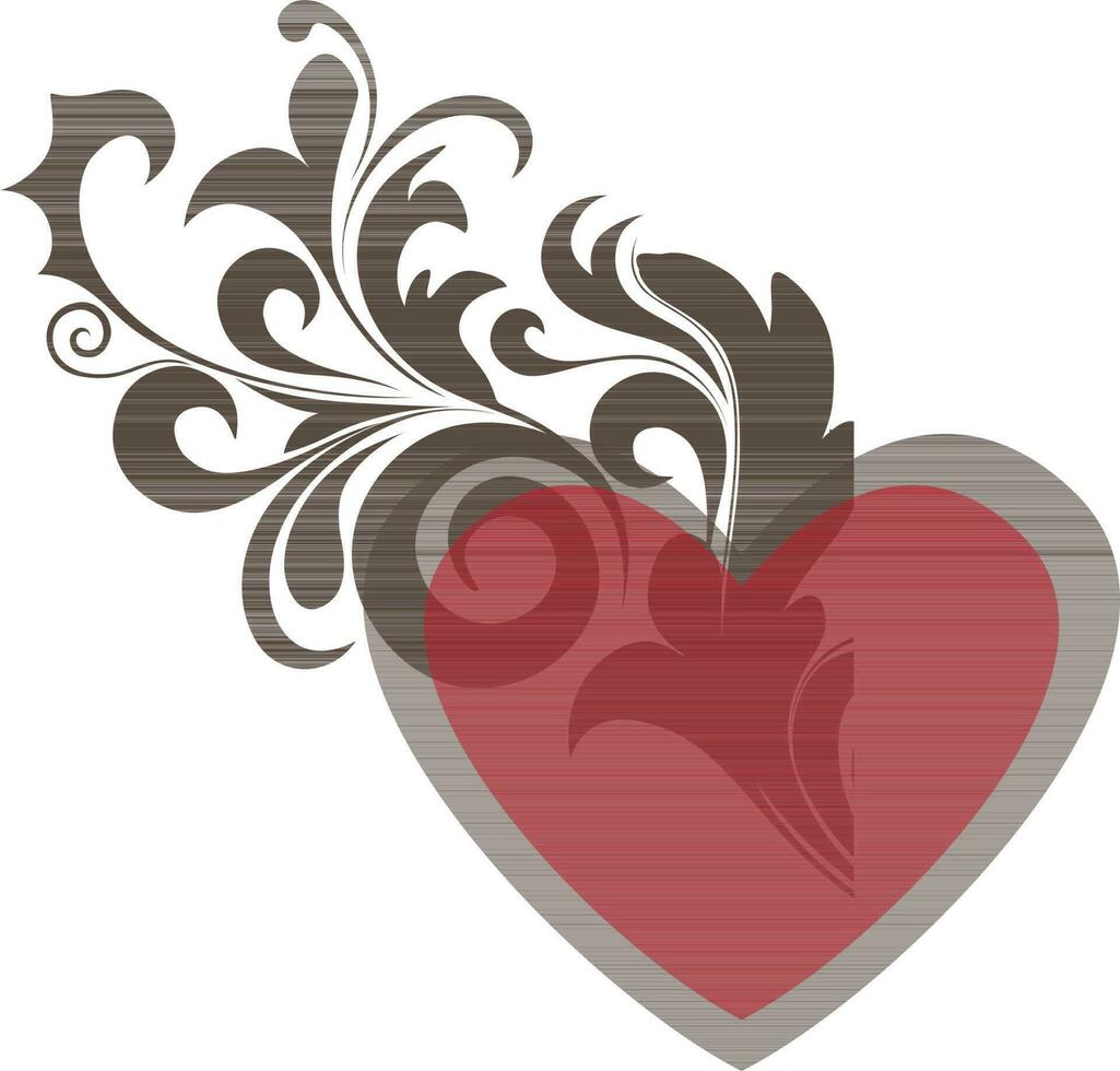 elegante rojo corazón decorado con floral diseño. vector