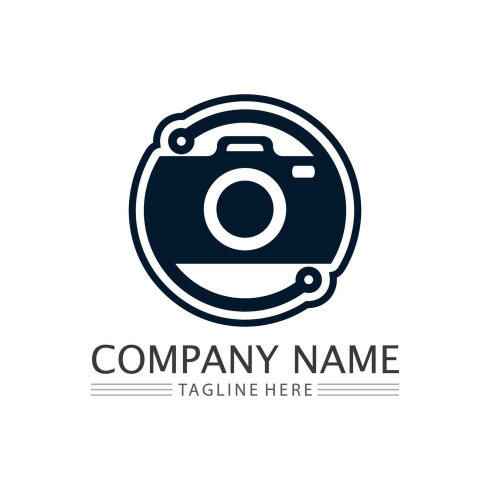 photography camera logo icon vector design template isolated on black background