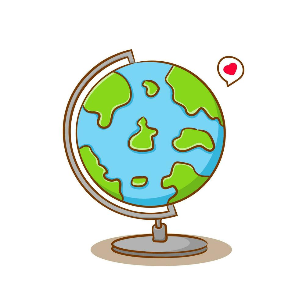 Globe with stand and love isolated in vector. Earth globe on stand clipart on white background. Cartoon Flat style of Globe stand symbol. vector