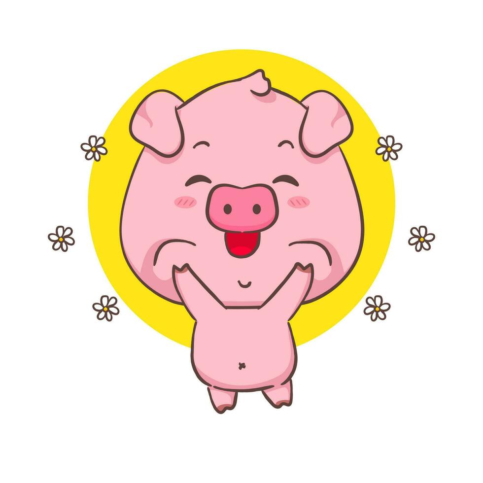 Cute happy pig cartoon character. Adorable animal concept design. Isolated white background. Vector art illustration.