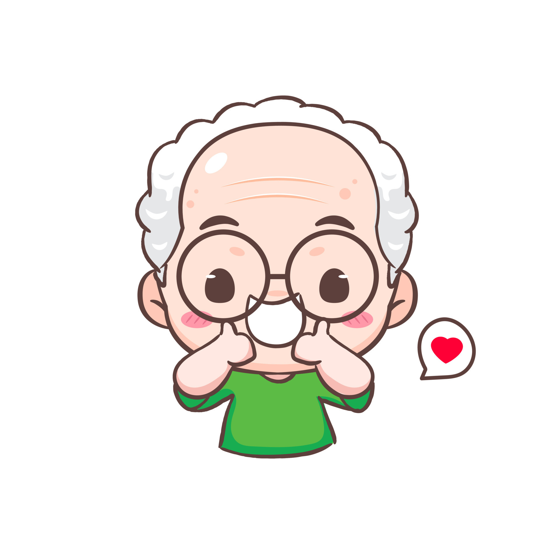 Cute grandpa show thumbs up cartoon character. People expression