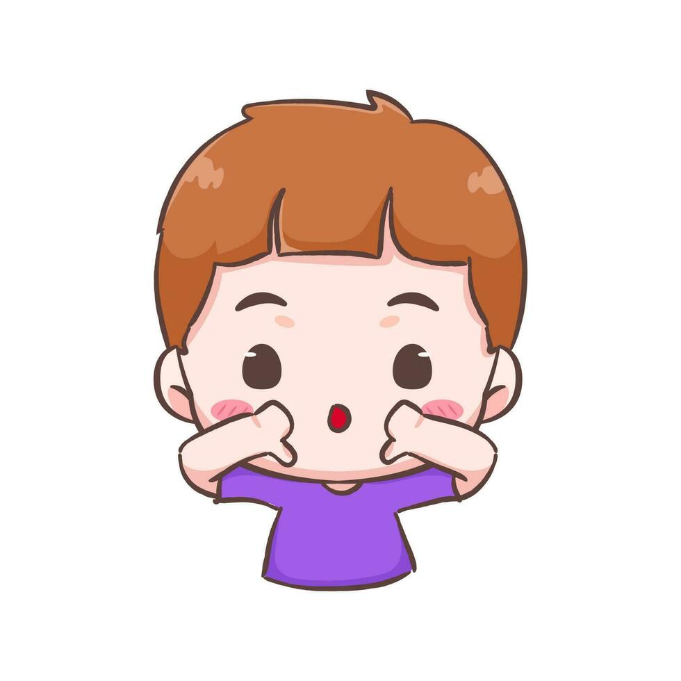 Cute kid boy showing thumb down gesture cartoon character. People expression concept design. Isolated background. Vector art illustration.