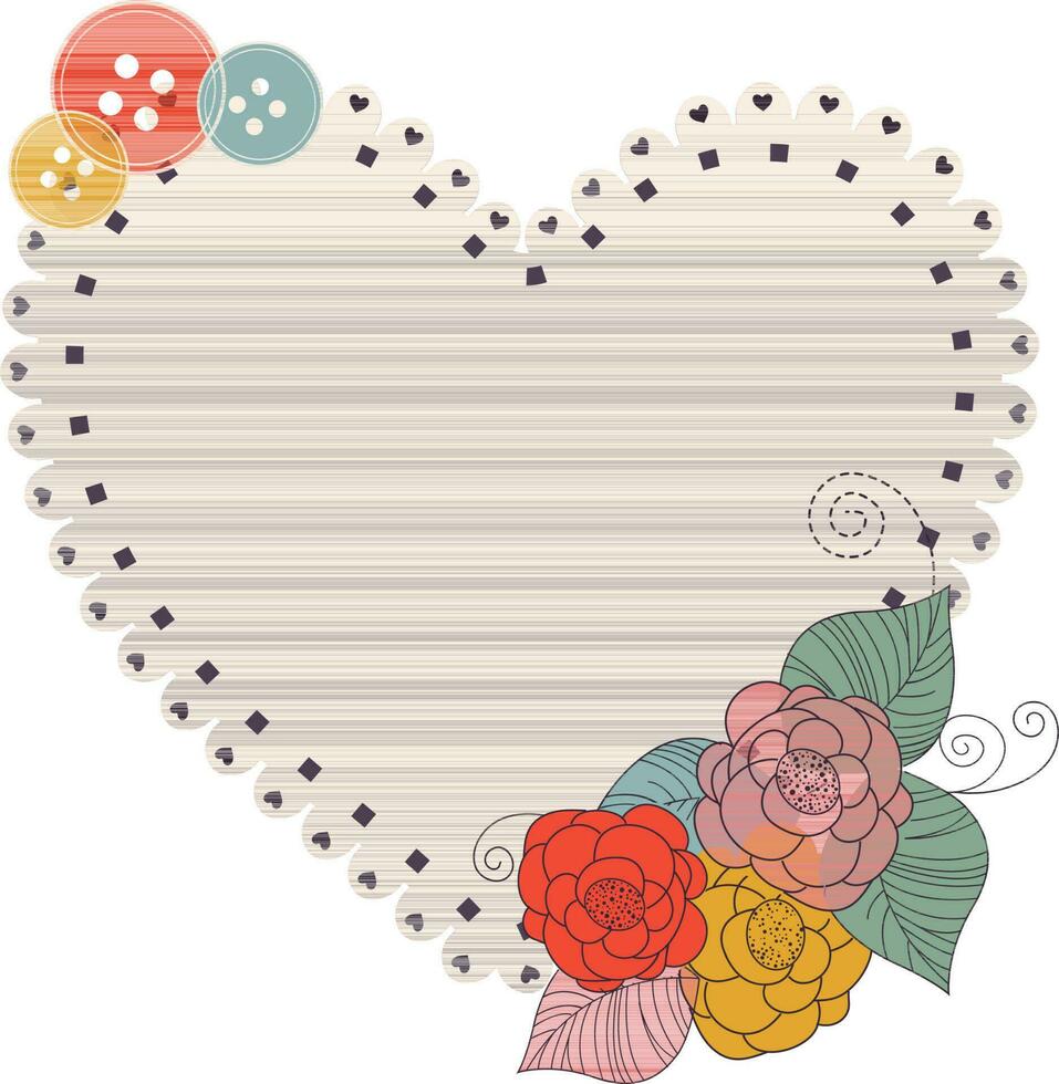 Creative card floral background heart with button. vector