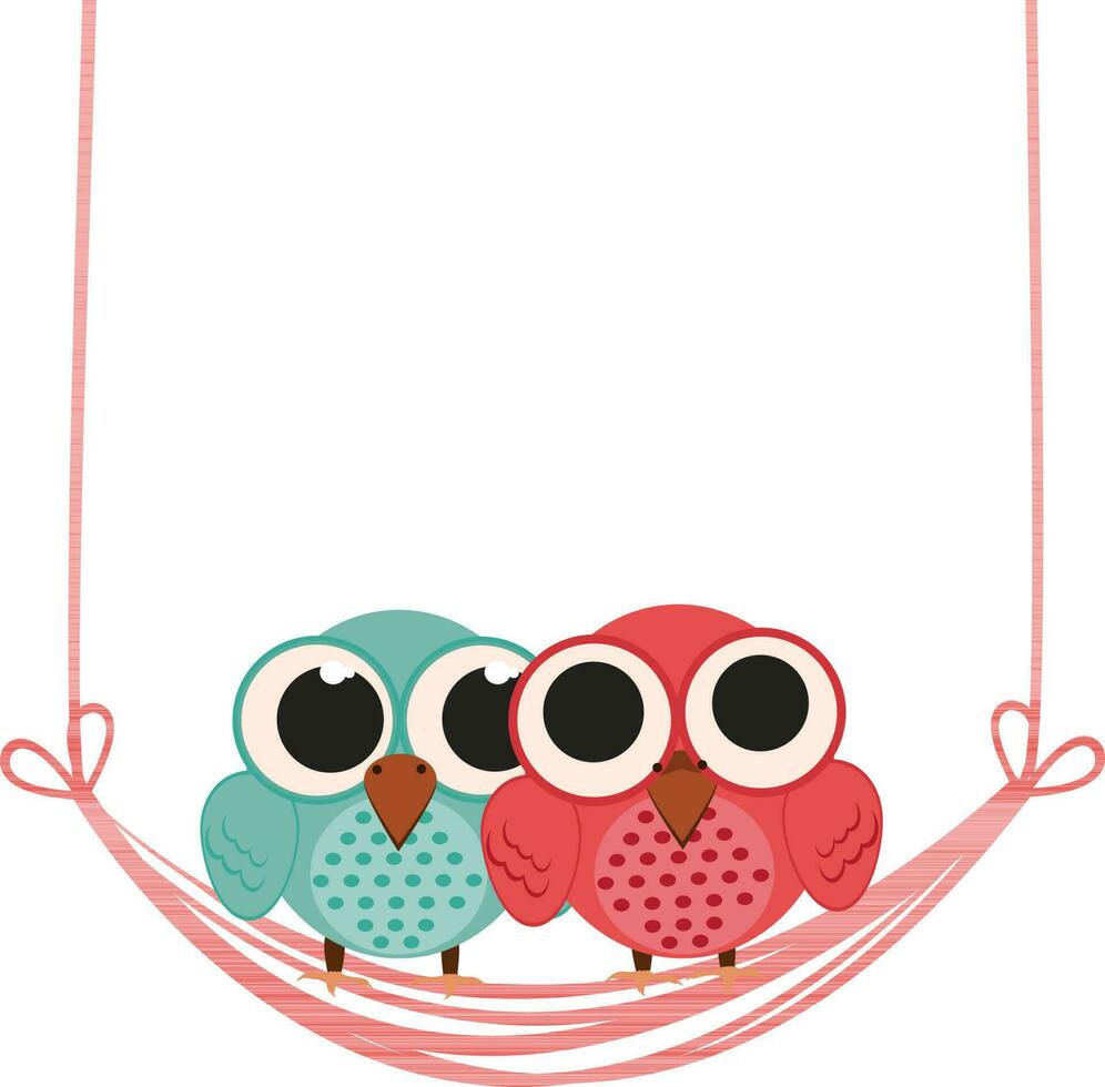 Baby shower invitation card, cute owl swinging. vector