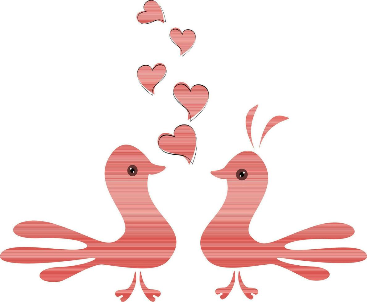 Doves couple with hearts vector. vector