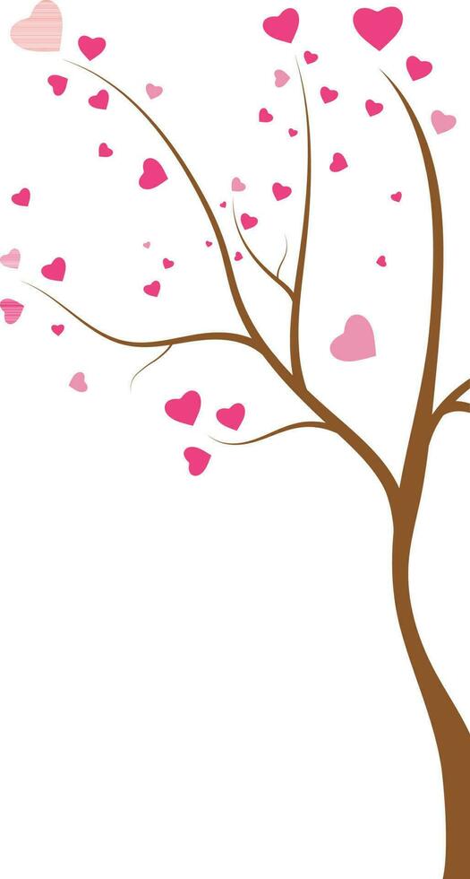 Brown tree decorated pink hearts. vector