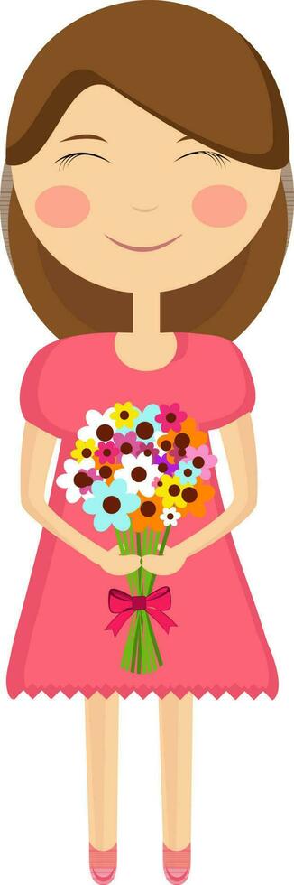 Girl holding colourful flowers. vector