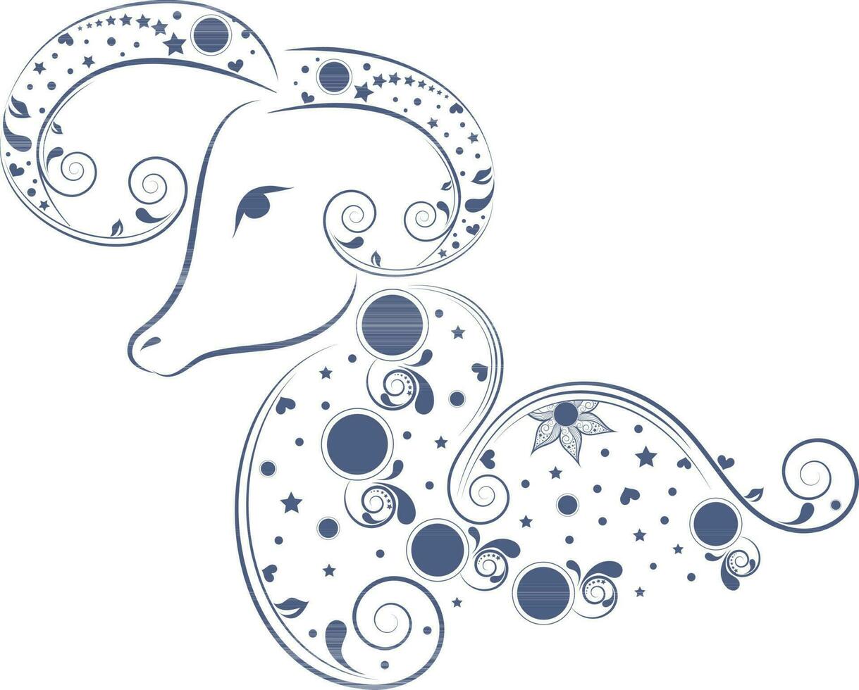 Blue color of floral design of aries in zodiac signs. vector