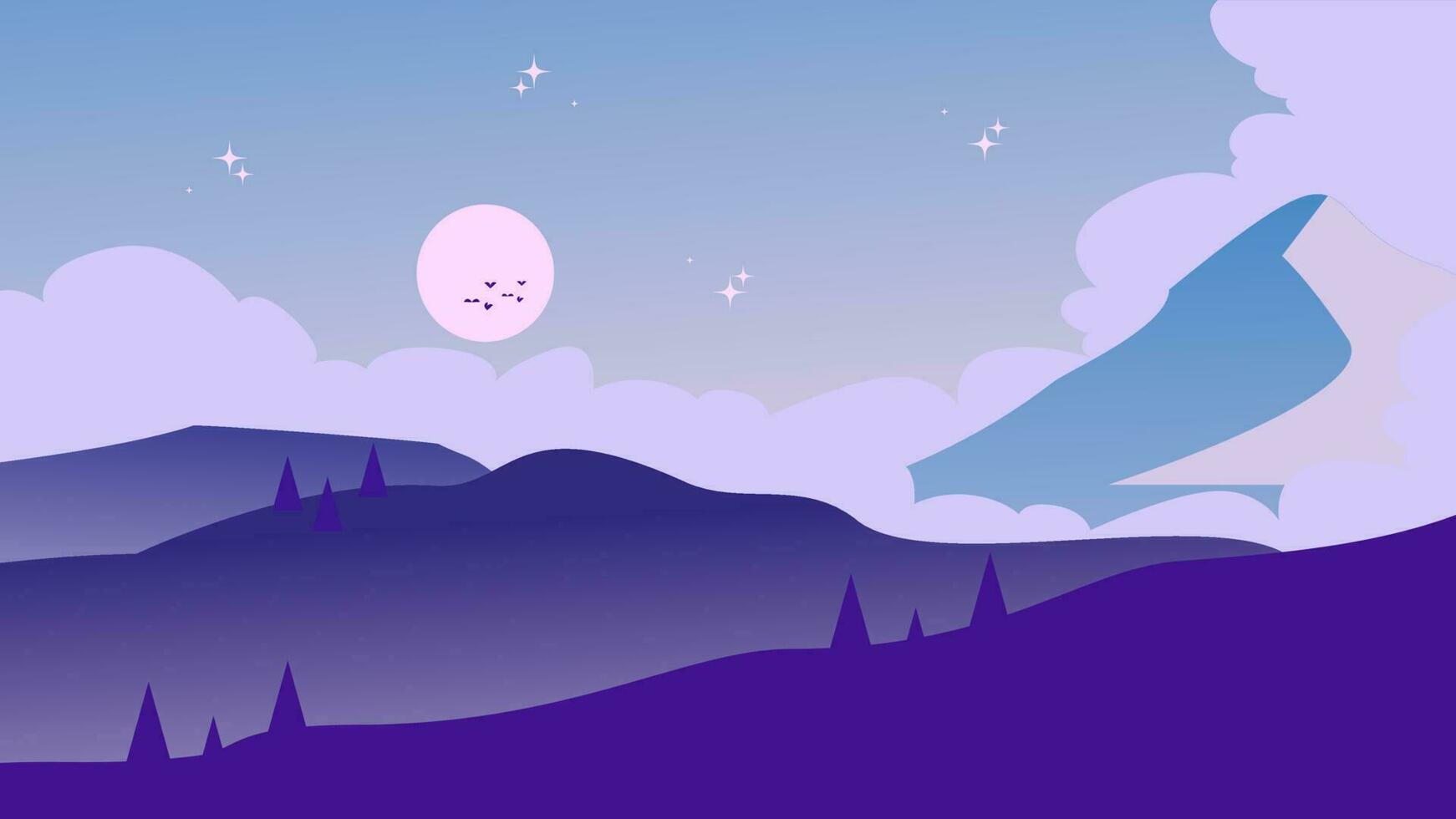 vector  purple mountain landscape with a mountain in the background.