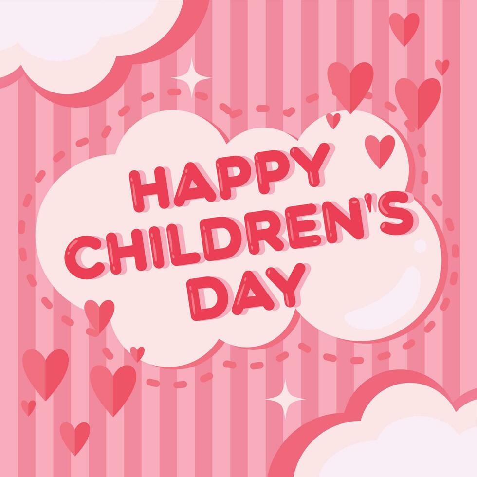 happy childrens day vector greeting with pink background