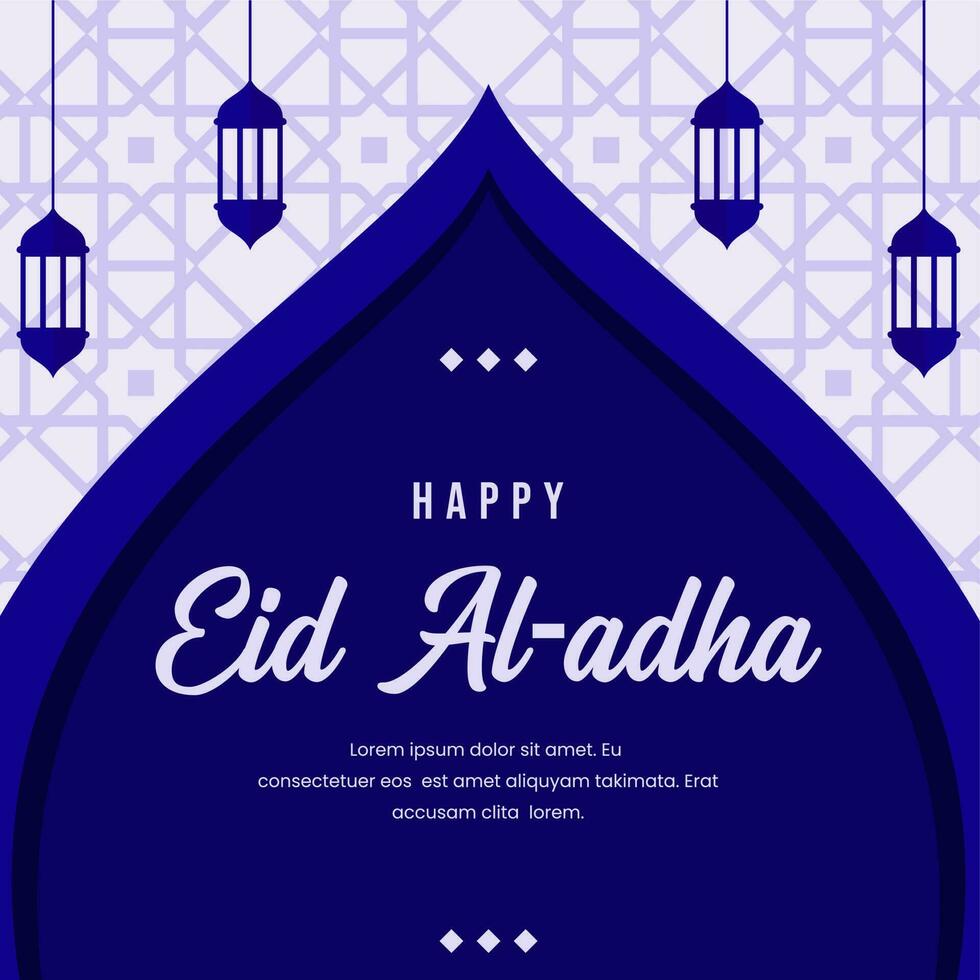 Blue and white poster for the celebration of eid al - adha vector