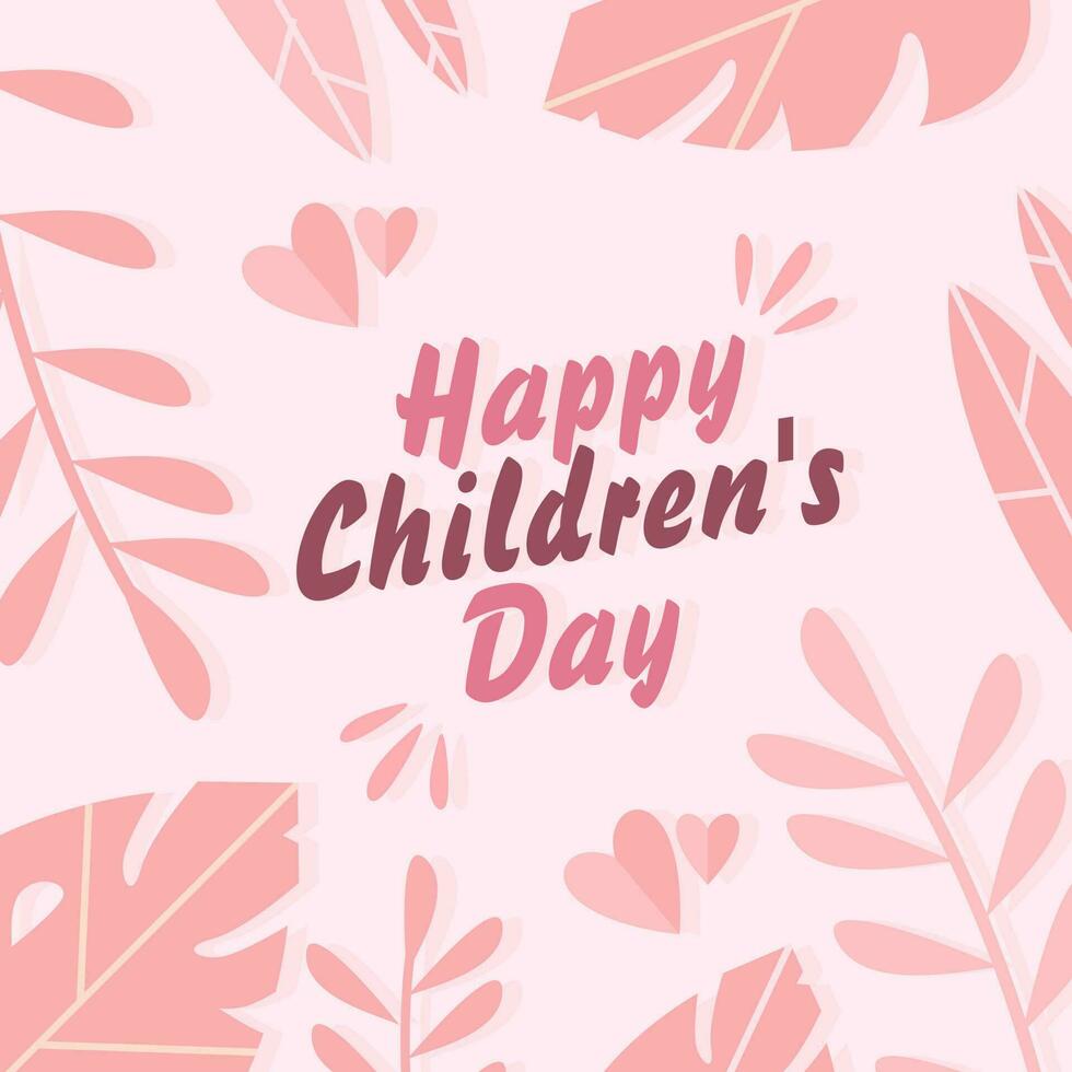 contento para niños día. día festivo. con un antecedentes de follaje decoración en rosado vector