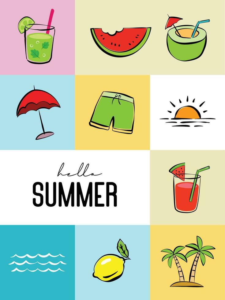 Hello summer with object element decoration background. vector