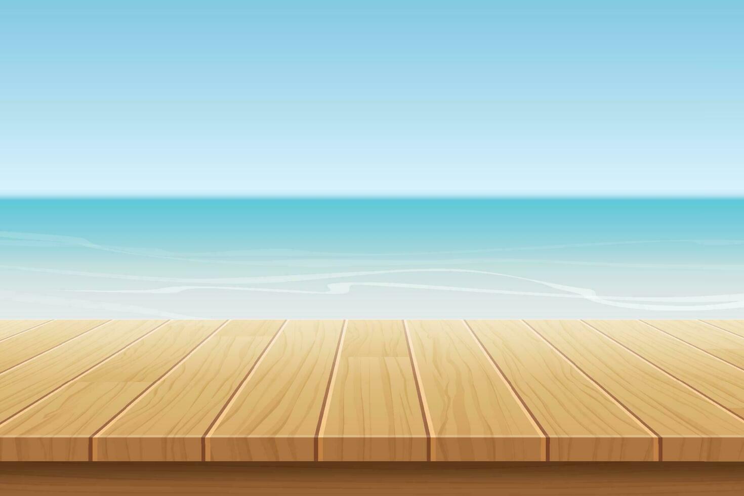 summer background blue sky with sea and wooden for product display montages. vector