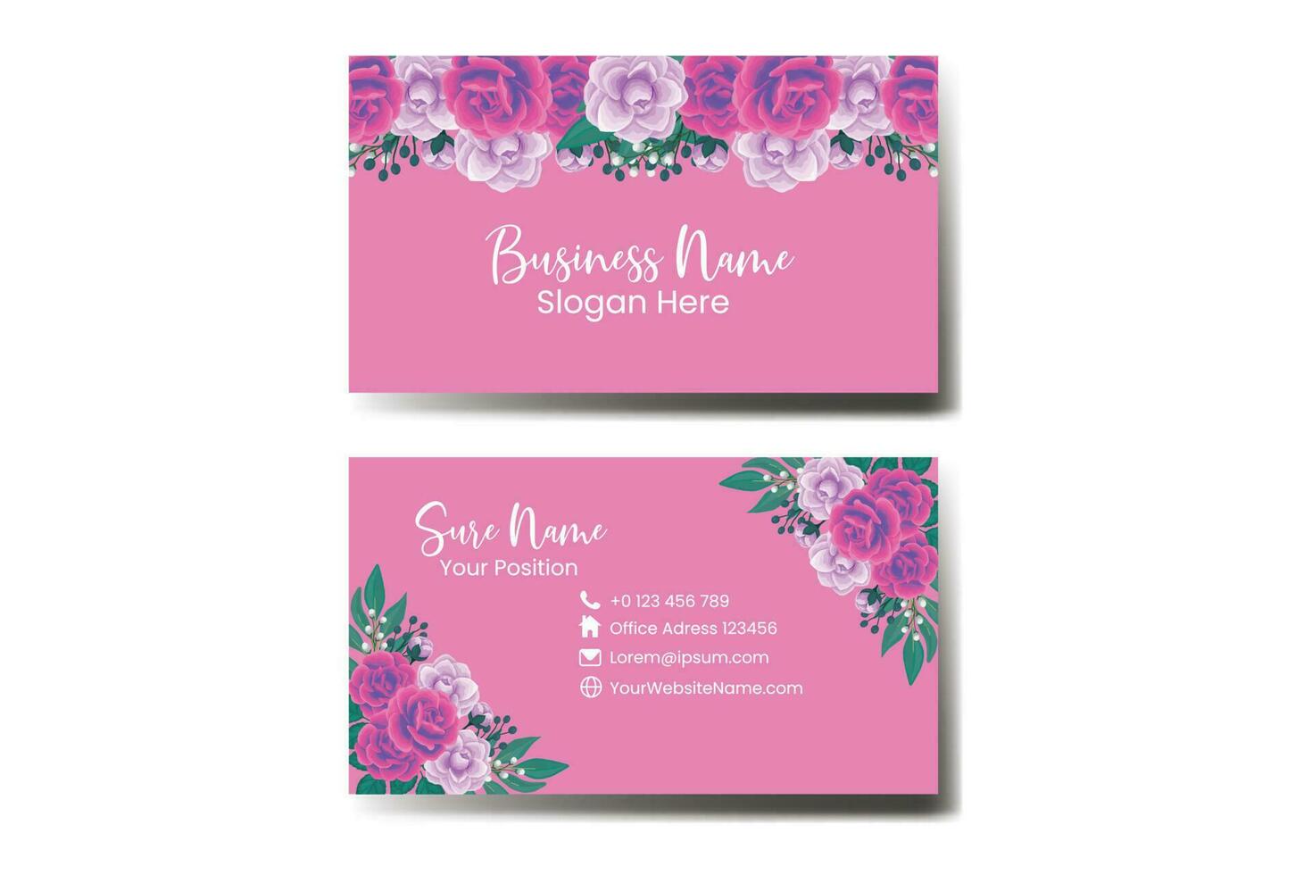 Business Card Template Rose with Anemone Flower Watercolor vector