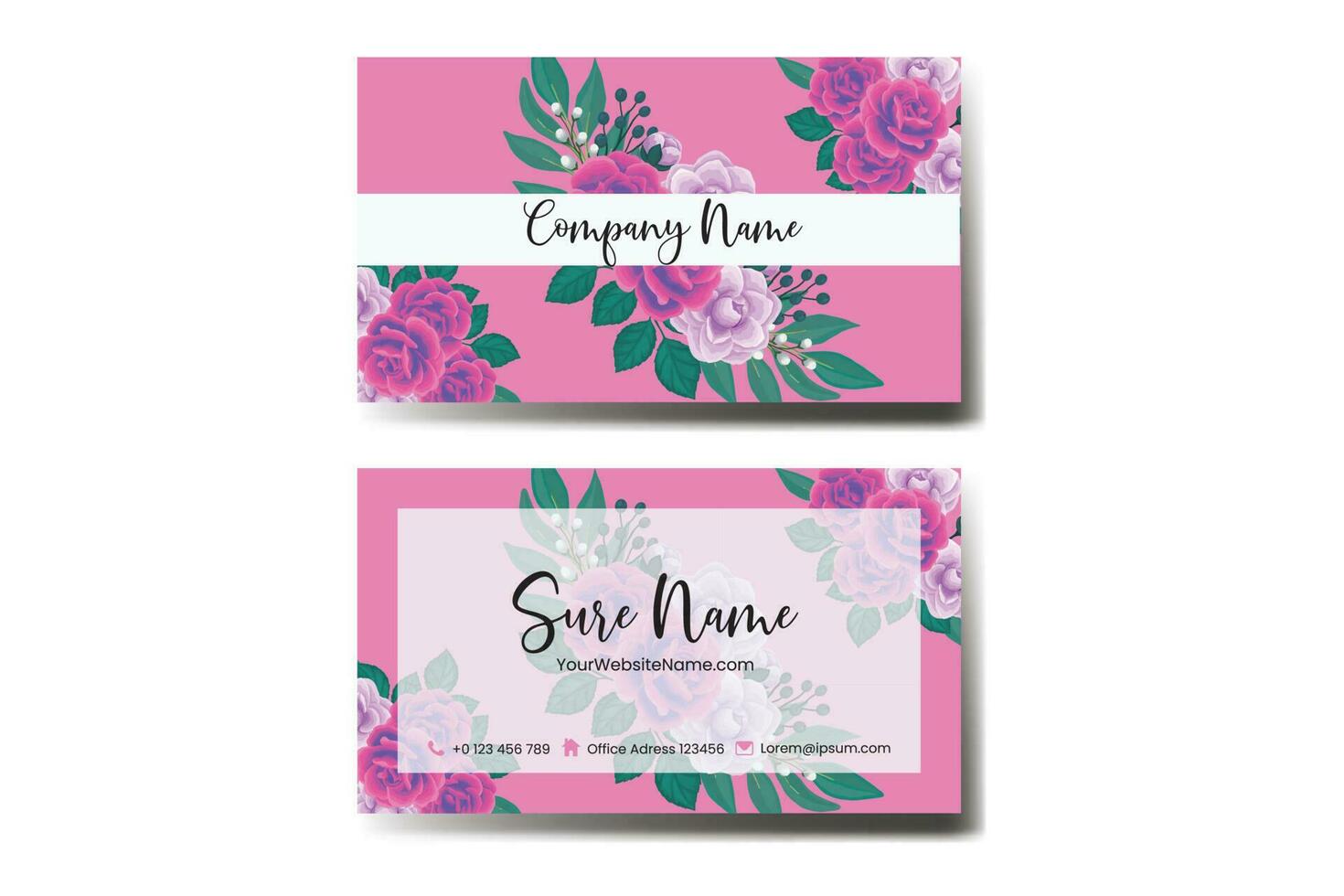 Business Card Template Rose with Anemone Flower Watercolor vector