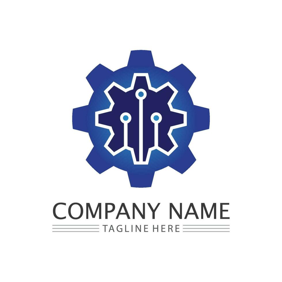 vector logo technology Digital tech vector business logo template concept illustration. Gear electronic factory sign. Cog wheel technology symbol SEO emblem Design element