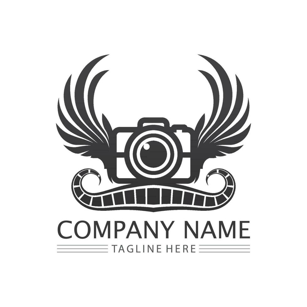 photography camera logo icon vector design template isolated on black background