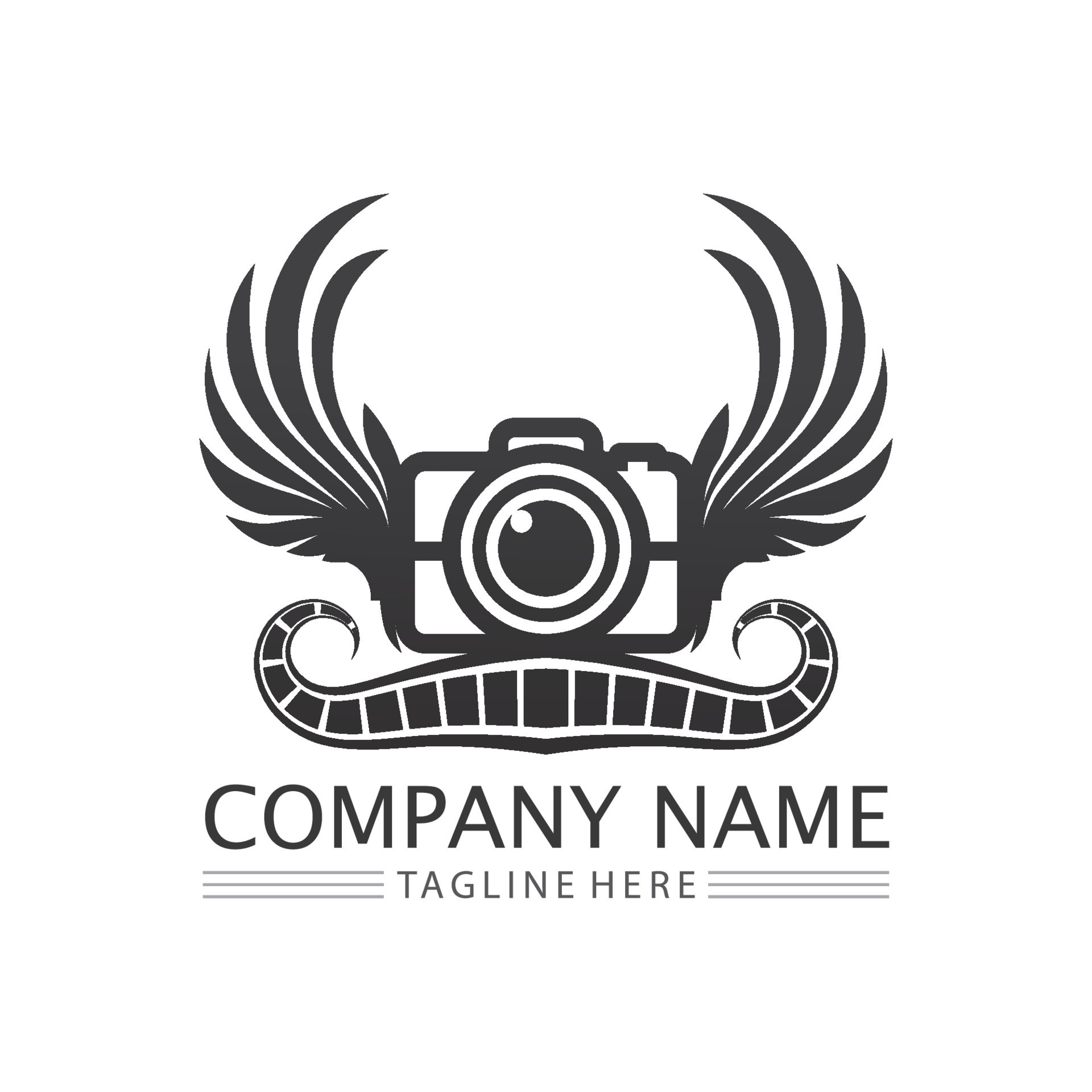 photography camera logo icon vector design template isolated on black ...