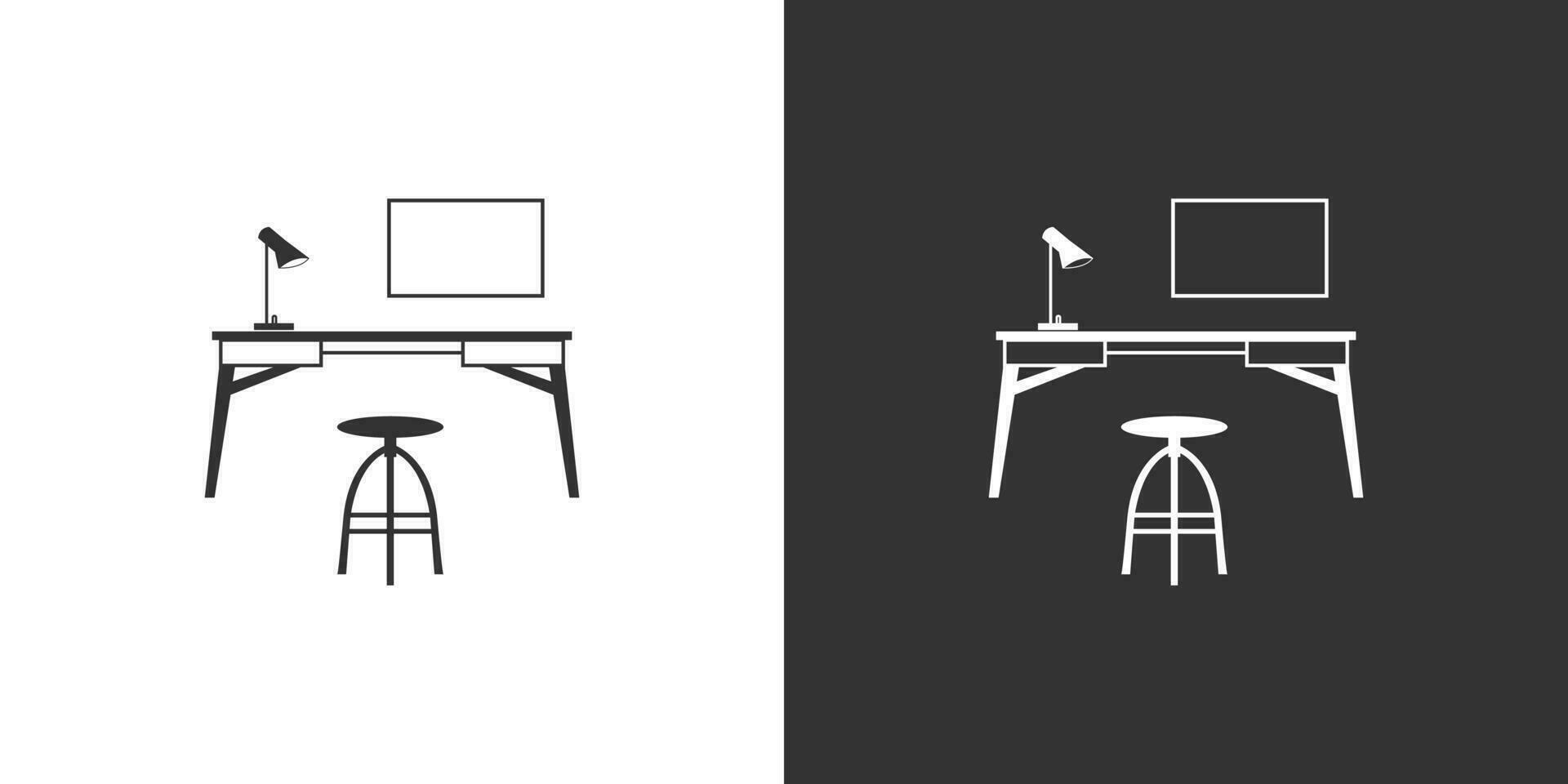 computadora mesa y silla icono. lugar de trabajo, oficina, hogar. vector interior icono