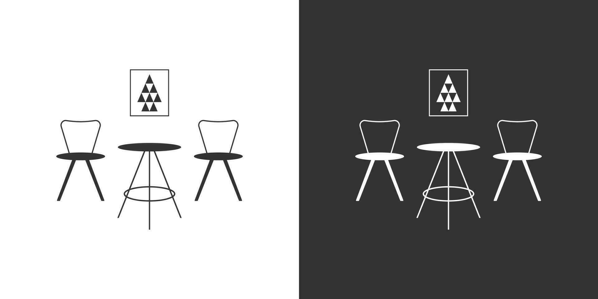 Table and chairs icon. Vector furniture icon. Interior flat icon. Black and white design.
