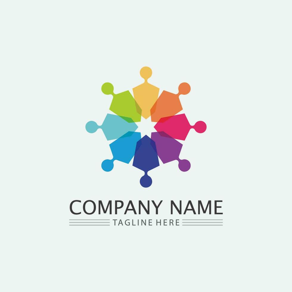 logotipo de personas, equipo, trabajo exitoso de personas, grupo y comunidad, logotipo de empresa y negocio de grupo y cuidado de diseño, icono familiar logotipo de éxito vector