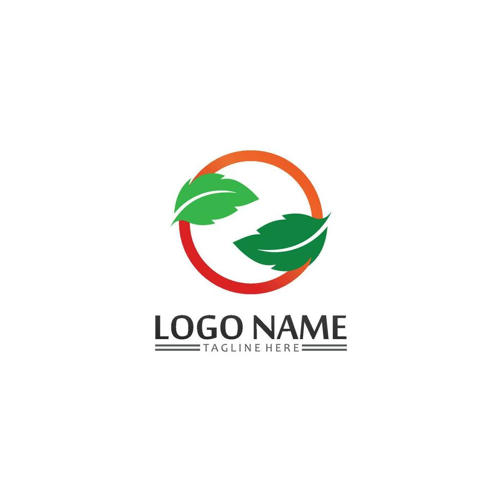 Tree leaf vector and green logo design friendly concept