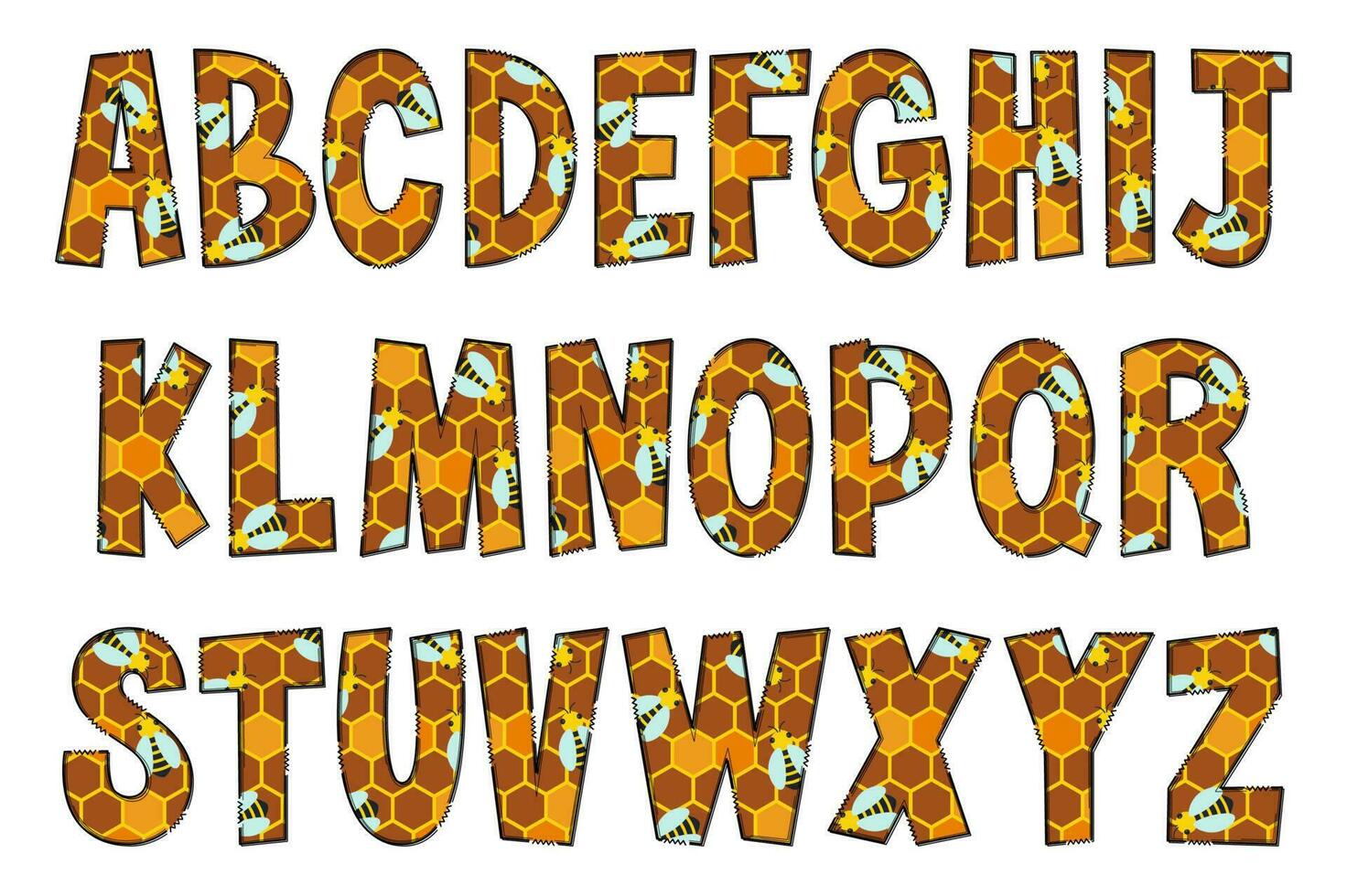 Handcrafted Honeycomb Letters. Color Creative Art Typographic Design vector