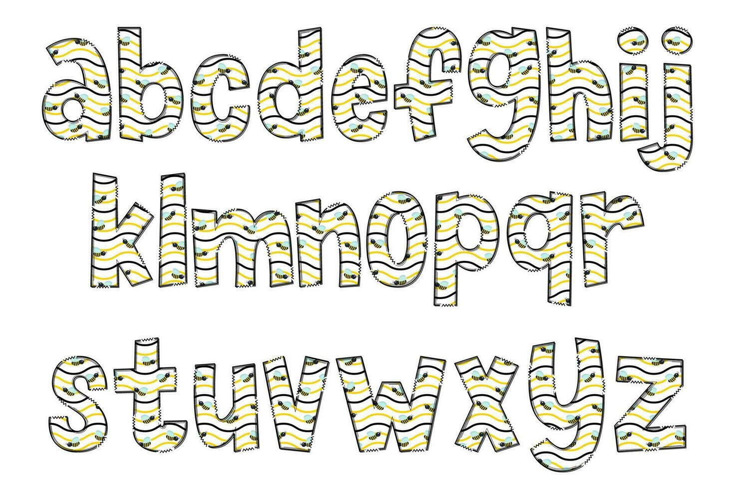 Handcrafted Flying Bee Letters. Color Creative Art Typographic Design vector