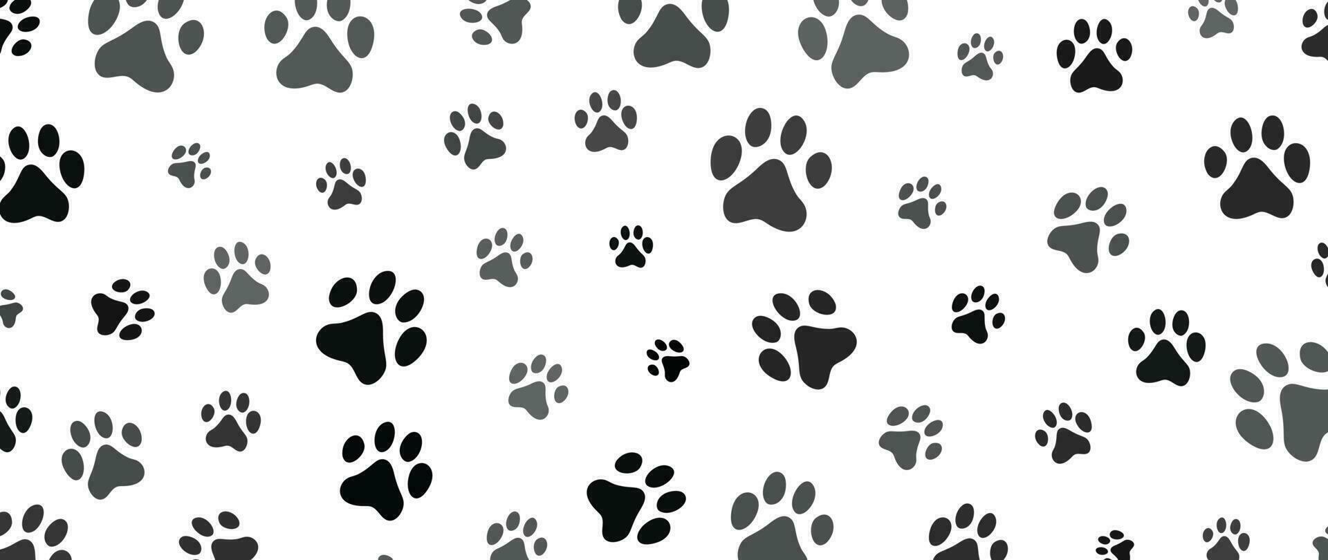 Dog paw footprints background vector. Hand drawn animal, pet, cat paw silhouette pattern, kitten, puppy walking. Footsteps illustration design for fabric, decorative, sticker, wallpaper, kids vector