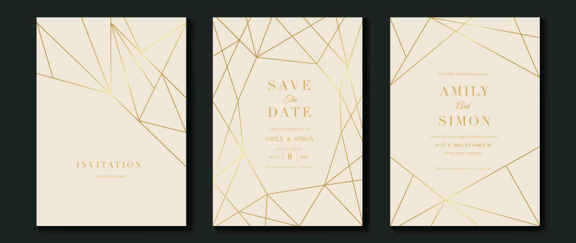 Luxury wedding invitation card background vector. Golden elegant geometric shape, gold lines on light background. Premium design illustration for wedding and vip cover template, banner, poster. vector